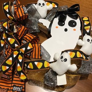 Hand Crafted Ghosts BOO Wreath KIT Perfect DIY KIT Adorable Door Wall Final Sale